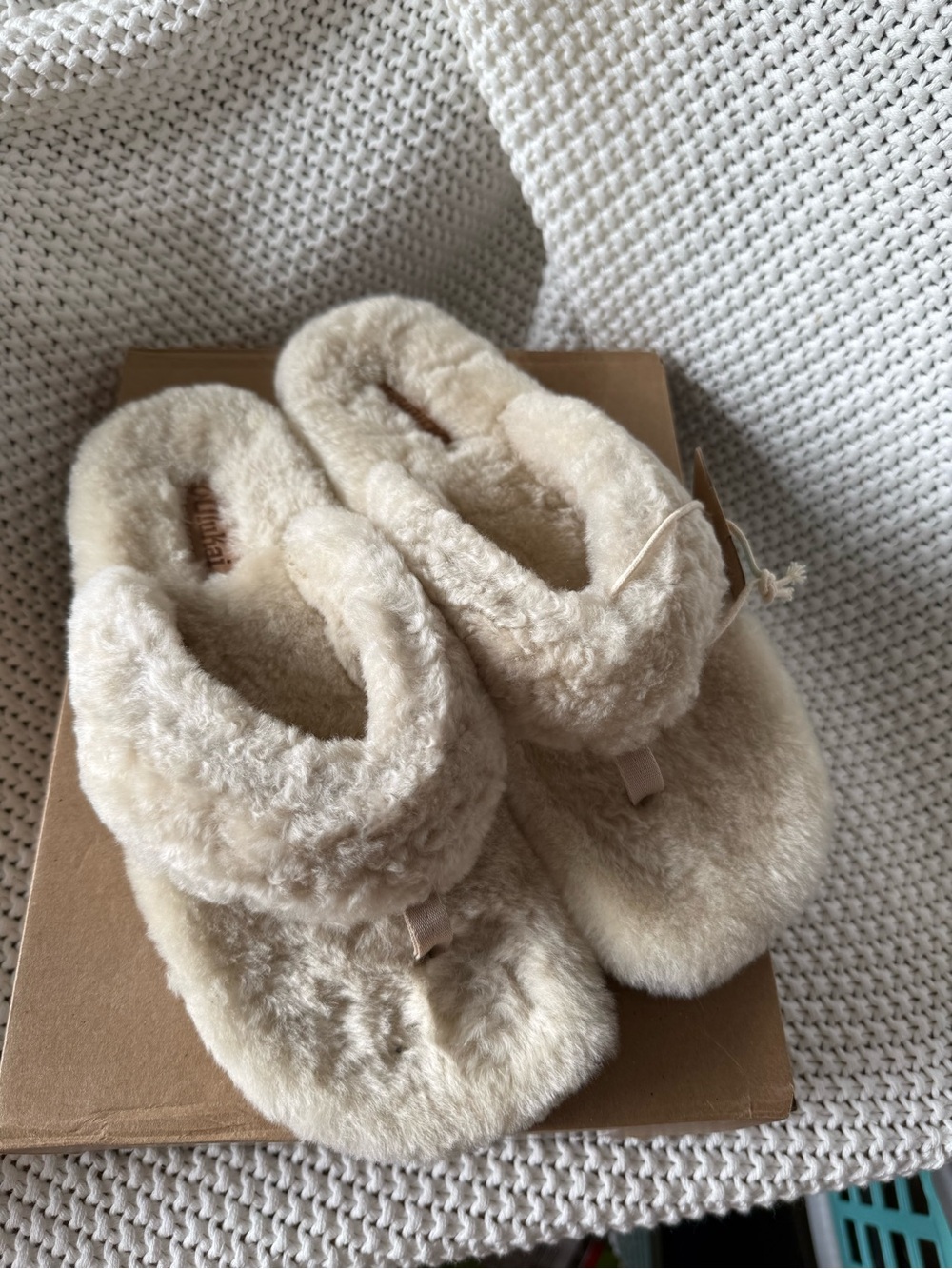 OluKai Cream Plush Fuzz Slides